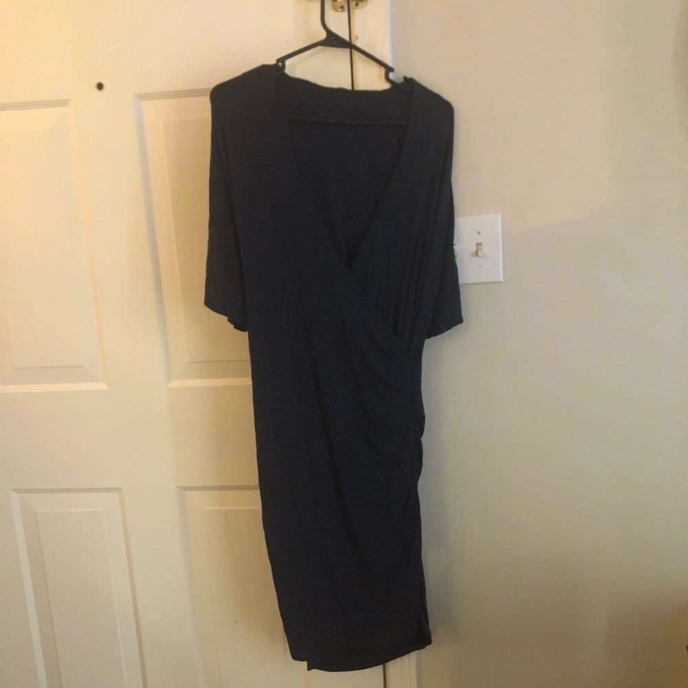 Navy Banana Republic midi wrap dress side